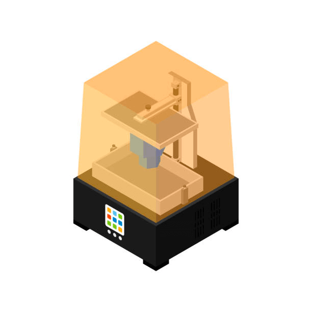 Stereolithography or SLA 3D printer in isometric graphic