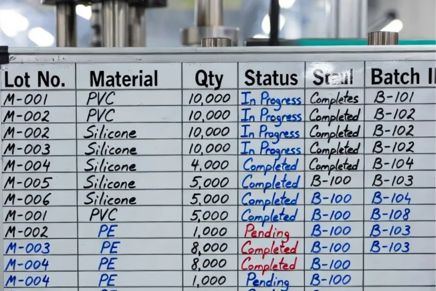 production batch structure linked to material lot in medical injection molding