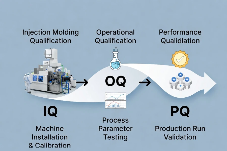IQ OQ PQ process flow for injection molding quality validation