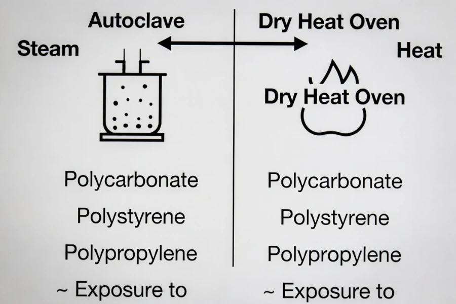 Steam and dry heat sterilization of medical plastic devices
