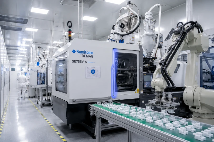ISO Class 7 cleanroom injection molding environment reducing contamination risk before medical packaging process
