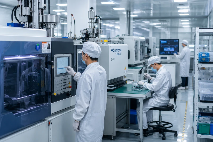 Modern medical injection molding lab producing compliant device components