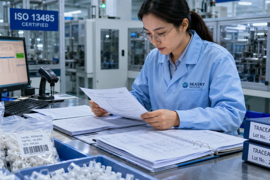 Medical supplier audit evaluating traceability and quality management system