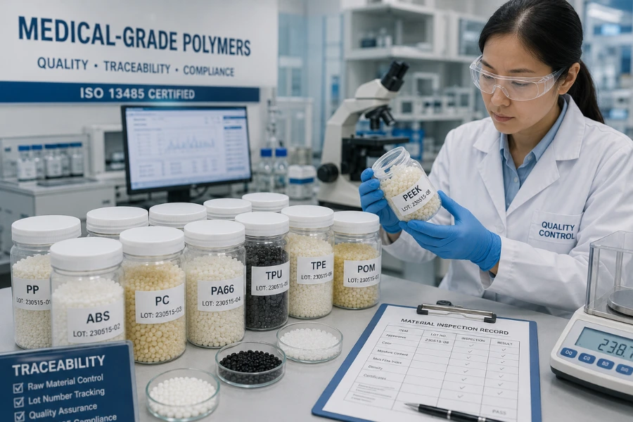 ISO Class 7 cleanroom with medical device injection molding equipment and operators in gowns