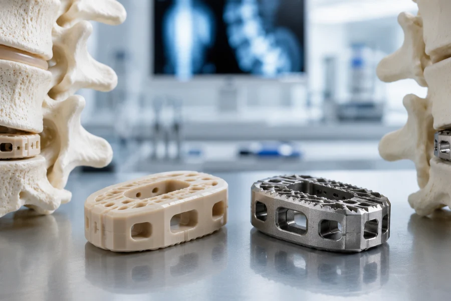 PEEK medical implant material compared with titanium for bone-like mechanical properties