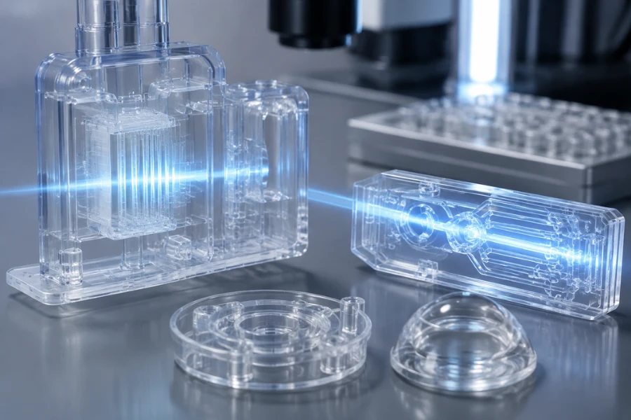 COC plastic optical performance for medical devices showing transparent injection molded components