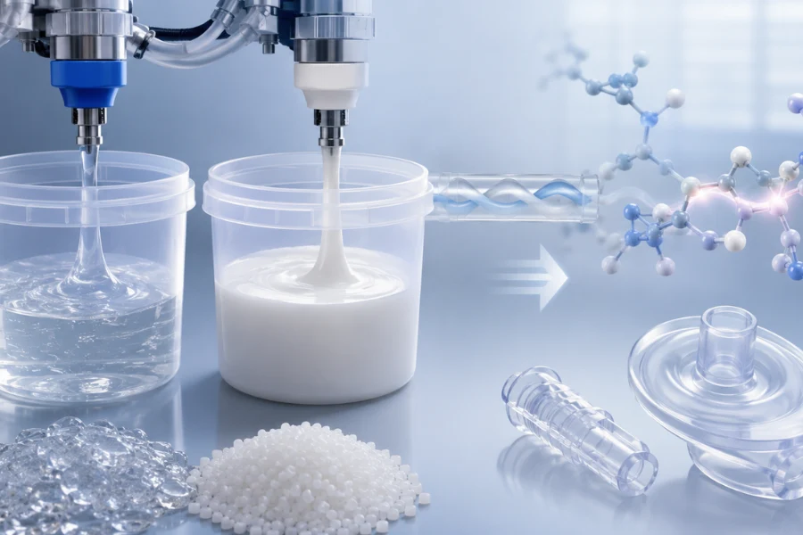 Two-component liquid silicone rubber (LSR) material used for medical injection molding