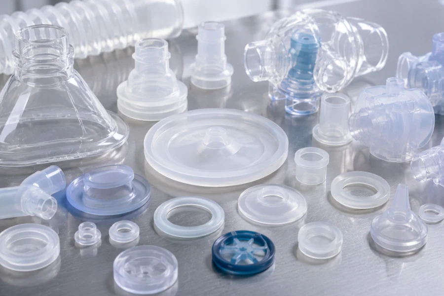 Medical LSR molded components including silicone seals, valves, and respiratory device parts
