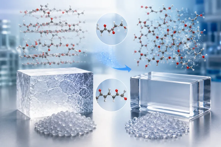 PETG material structure improving transparency for medical plastic applications