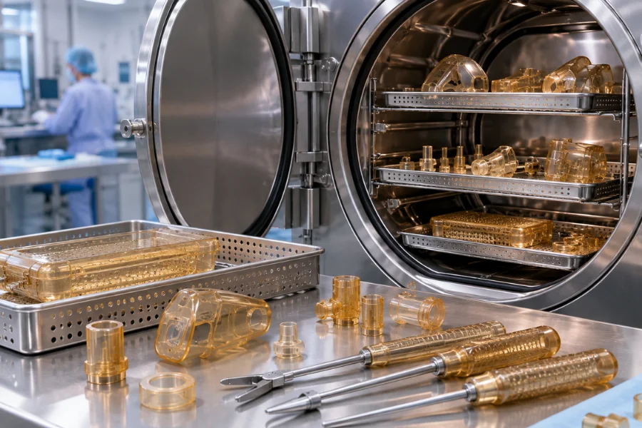 PEI medical device components undergoing sterilization evaluation