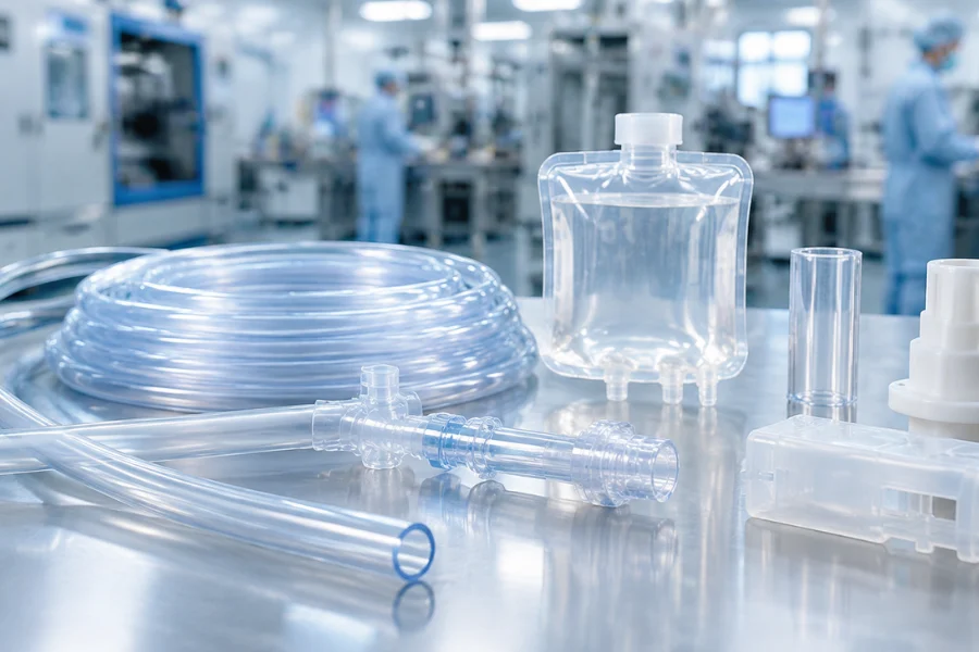 Medical grade PVC materials and medical tubing for healthcare devices